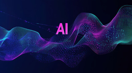 Abstract poster in dark tones with the inscription AI. AI generative.