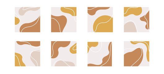 Obraz premium Abstract background set. Template for social media post, banner, sale and shopping advertising. Modern colored shapes and lines. Vector design