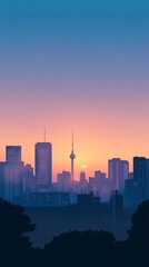 Fototapeta premium Serene Minimalist Cityscape at Sunset with Silhouettes