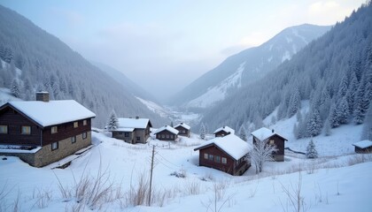  Snowy mountain village serene winter getaway