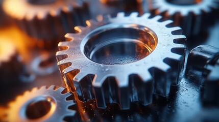 3d render of interlocking sapphire gears symbolizing teamwork soft metallic sheen and subtle lighting enhance mechanical details