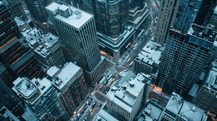Aerial View of Snowy Cityscape