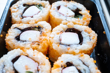 california roll sushi with crab in close up