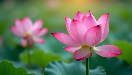  Elegance in bloom  A single pink lotus flower in a field of green
