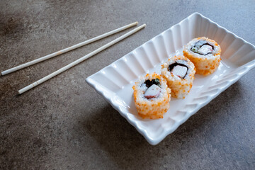 california roll sushi with crab in close up