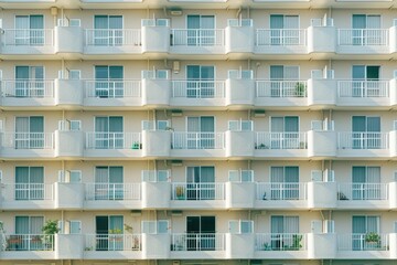 Obraz premium A multi-level building with ornate balconies, featuring additional balconies on top of each other
