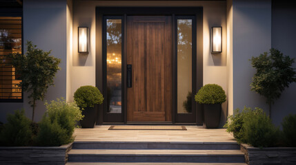 Fototapeta premium Door entrance and wall lamp