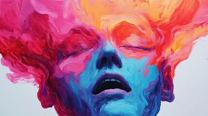Vibrant abstract portrait conveying emotion and inner thoughts, colorful art.