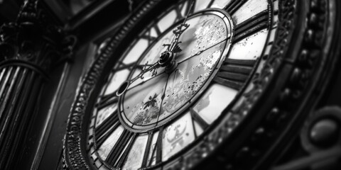 A detailed view of a clock face with Roman numerals