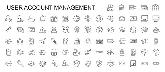 Fototapeta premium user account management set line icons, settings preferences, protection password security privacy