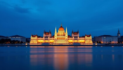 Obraz premium Elegant evening view of a grand palace by the water