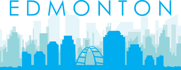 Obraz premium Blue panoramic city skyline poster with bluish misty transparent background buildings of EDMONTON, CANADA