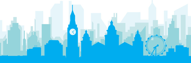 Fototapeta premium Blue panoramic city skyline poster with bluish misty transparent background buildings of BELFAST, UNITED KINGDOM