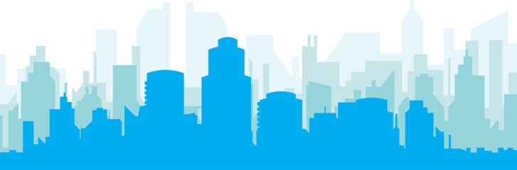 Blue panoramic city skyline poster with bluish misty transparent background buildings of HOUSTON, UNITED STATES