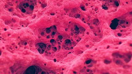 Close-up view of vibrant pink sponge texture with intricate details and patterns.