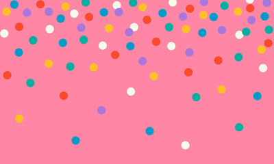Seamless abstract pattern, background of colorful falling down confetti, polka dots on pink background, flat style