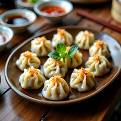 Dim sum in a traditional bowl, Chinese dim sum 