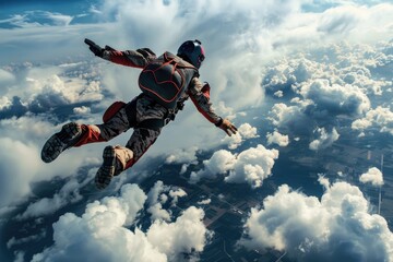 A person soaring through the air with a parachute, perfect for adventure or travel themes