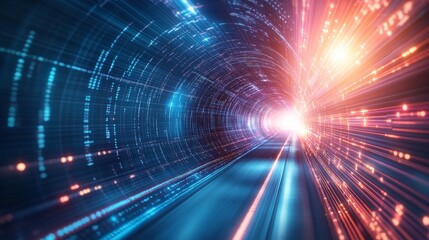 Fototapeta premium A dynamic tunnel of light illustrating speed and technology, perfect for futuristic themes and digital concepts.