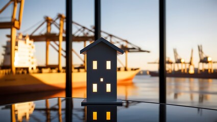 a concept holo 3d render model of a small living house on a table in a real estate agency