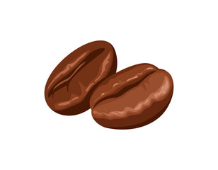 Roasted coffee beans isolated on white background. Vector cartoon illustration.
