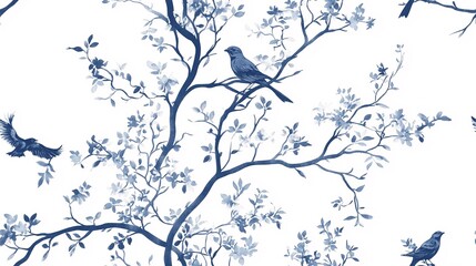 Elegant Toile de Jouy Pattern with Birds and Branches