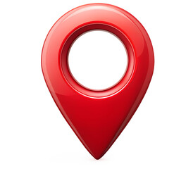 Red location icon, location pointer symbol and red map pin on a transparent background