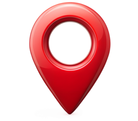 Red location icon, location pointer symbol and red map pin on a transparent background