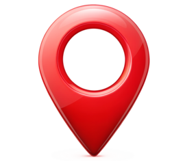 Red location icon, location pointer symbol and red map pin on a transparent background