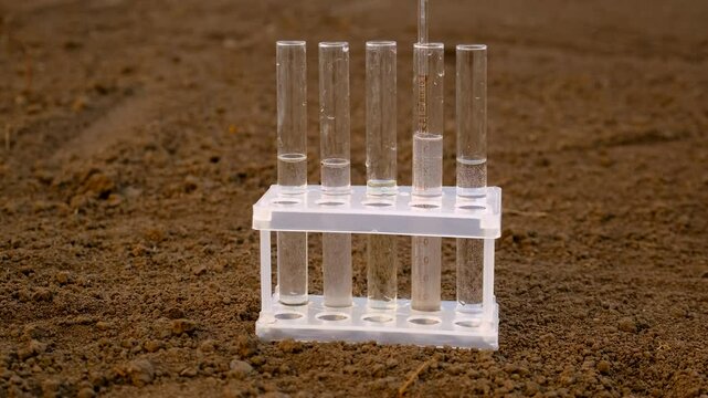 Taking soil samples in nature. Selective focus.