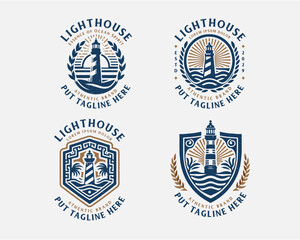 Set bundle vintage lighthouse marine logo for business company