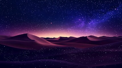 Fototapeta premium A vast, starry night sky over a purple desert landscape.