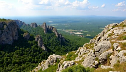 Naklejka premium Epic vista of rugged mountains and lush valleys