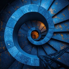 Abstract Blue Spiral Staircase with Textured Steps
