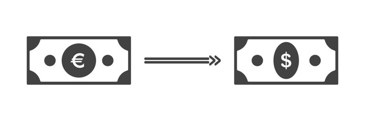 Dollar euro rate increase sign, Money payout investment icon, Dollar growth vector sign isolated.