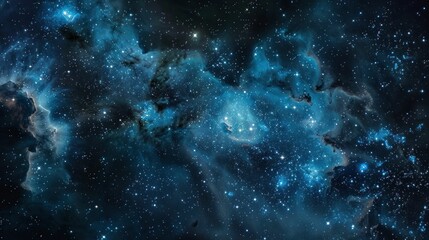 Stunning blue cosmic cloud with stars and galaxies set against a dark background, showcasing the beauty of the universe
