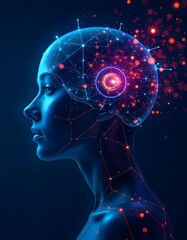 Obraz premium Digital Neural Network Visualization in Human Head Depicting Advanced AI and Futuristic Technology Concepts IA Generative