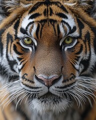 Naklejka premium Majestic Close-Up of a Tiger's Face