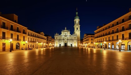 Fototapeta premium Illuminated city square at night with historic building