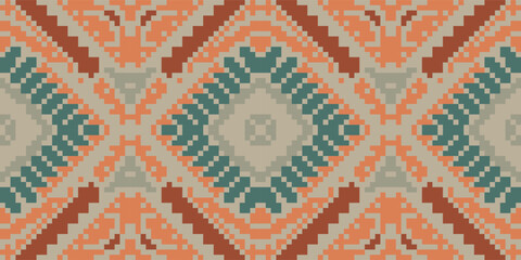 America Arabic Tile Patternfolk Embroidery, Aztec Geometric Ornament Print. Design for Carpet, Wallpaper, Clothing, Wrapping, Fabric
