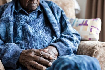 elderly African American person sleeping on a couch