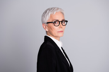 Photo portrait of attractive mature woman professional ceo profile look camera dressed formalwear...