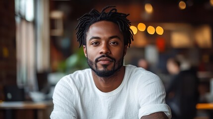 Fototapeta premium african american man with stylish black hair working in a modern tech office showcasing a collaborative environment with innovative technology and design