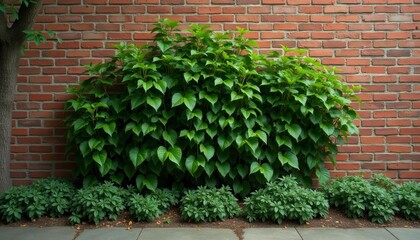  Vibrant greenery against a rustic brick wall