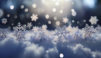 Naklejka premium snowflakes on bokeh background in blue shades, background for text