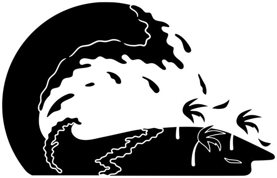 black and white wave crashing on shore clip art preview