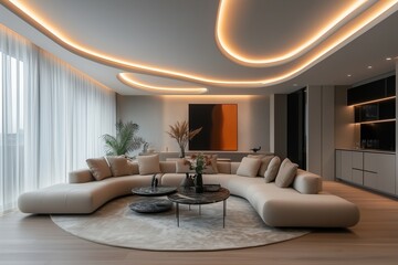 Minimalist living room with parametric design touches