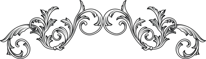 Vintage Symmetry Scroll Baroque Ornamental, Flourish engraved, Decorative design element filigree calligraphy vector 