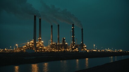 oil refinery at night