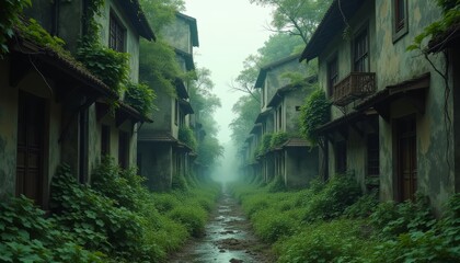  A serene overgrown alleyway in a quaint village